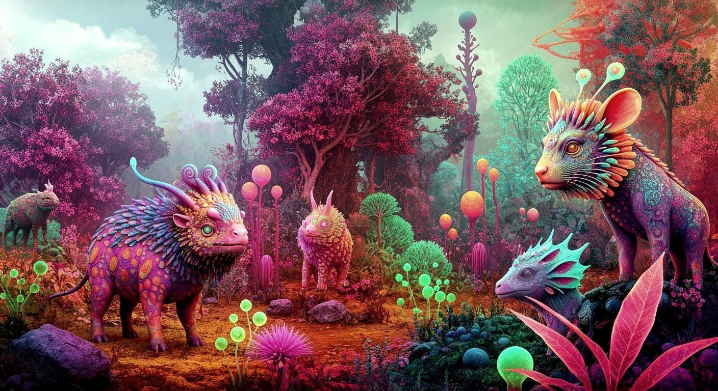 Surreal Animals in a Mixed Media Landscape