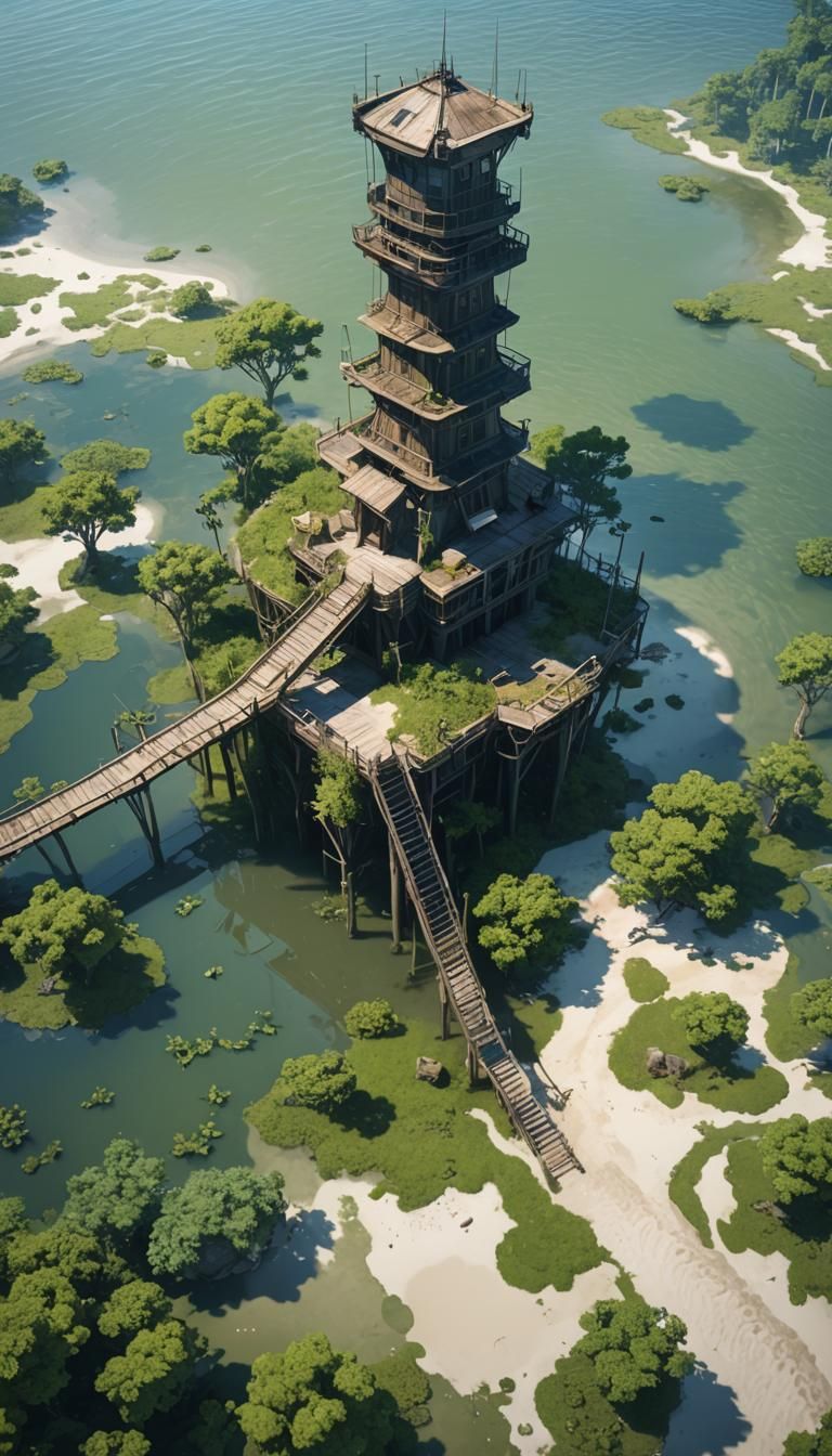 Beach Air Tower in Detailed 3D Anime Style