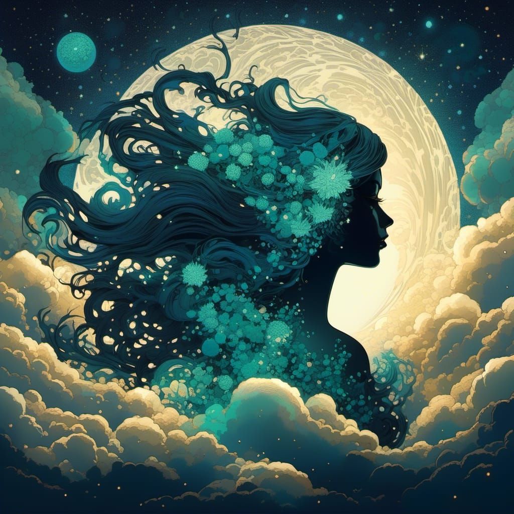 Elven Woman Silhouette in Dreamy Anime Style