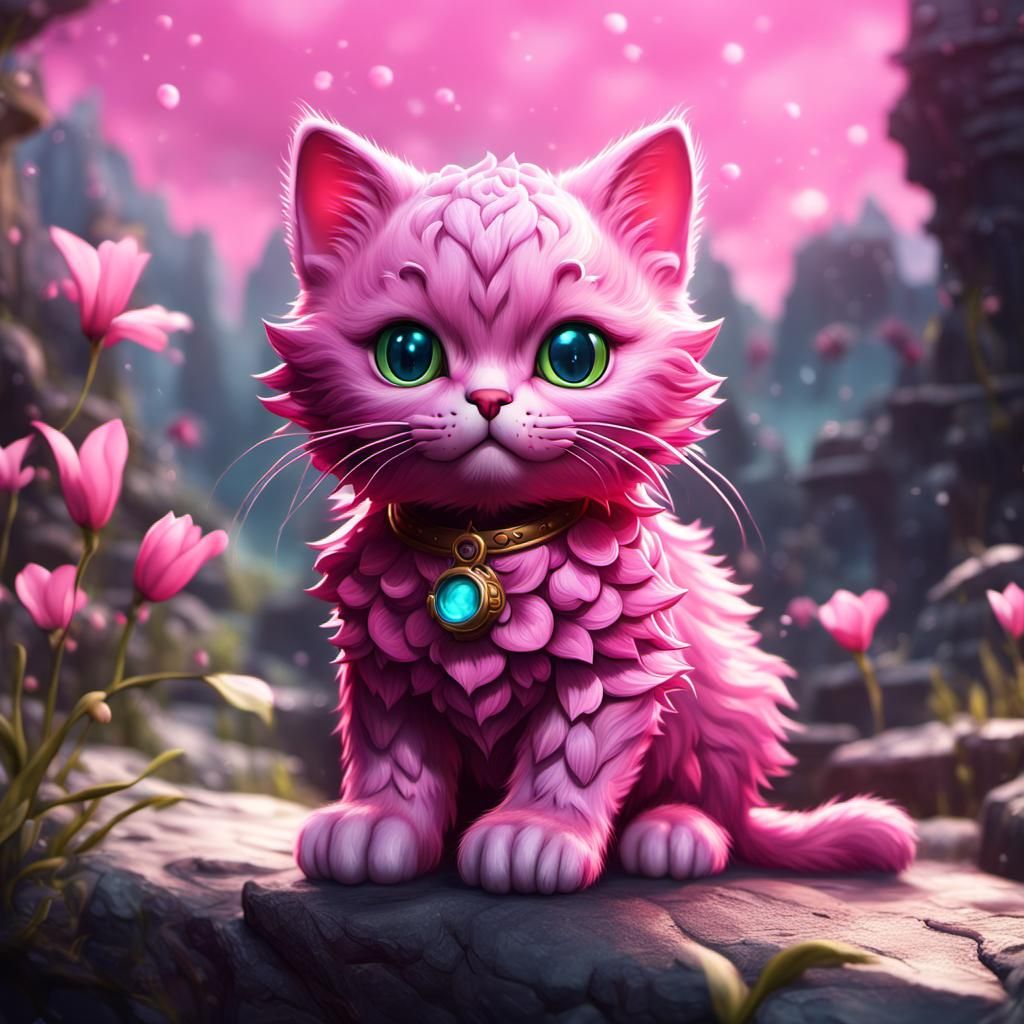 Cute Pink Kitty in Detailed Matte Painting