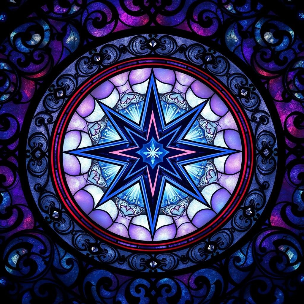 Mystical Star in Circle Stained Glass Art