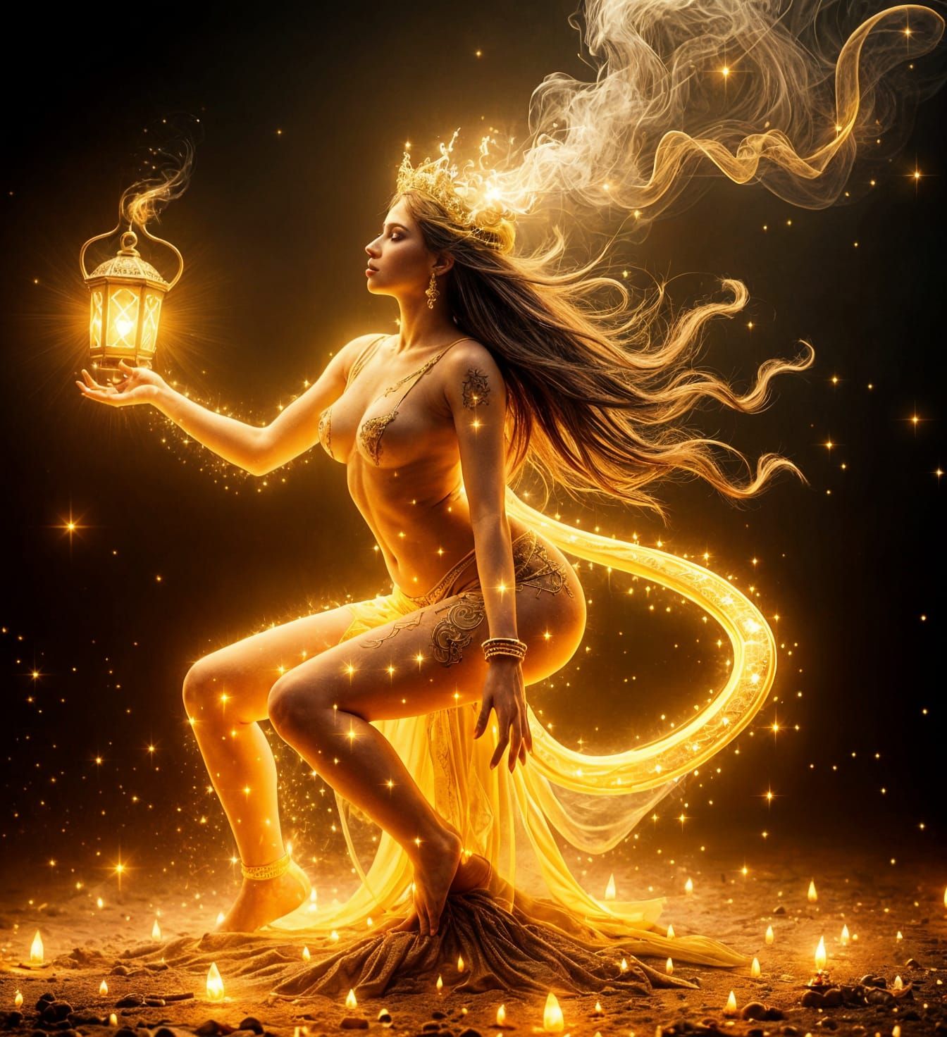 Enchanted Genie Emerge from Arabian Lantern