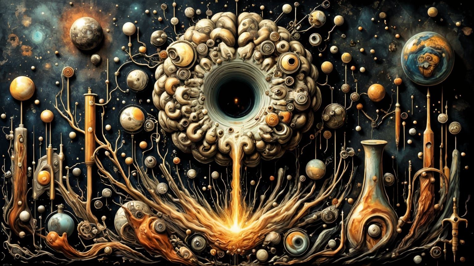 Steampunk Brain in Laboratory with Clockwork Gears