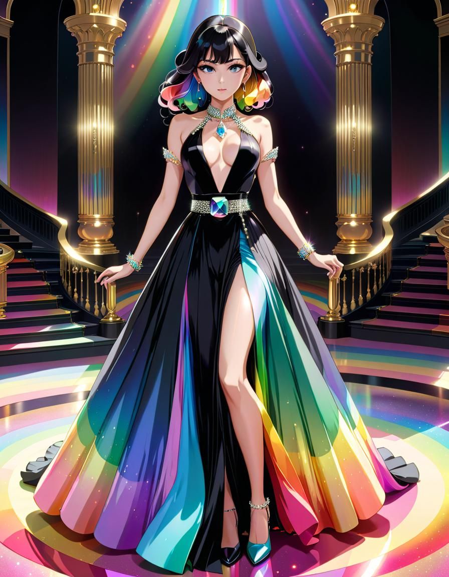 Rainbow Dress in Anime Cel-Shaded Style