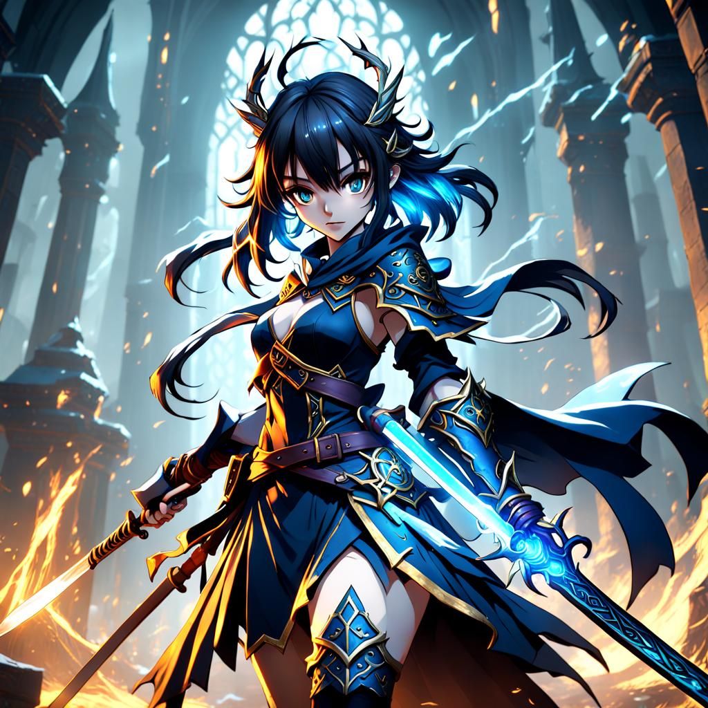 Anime Sword Master Wizard Girl in Shadow