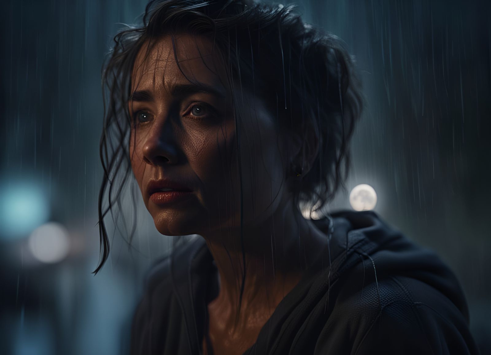 Woman in Spooky Corridor with Dynamic Lighting