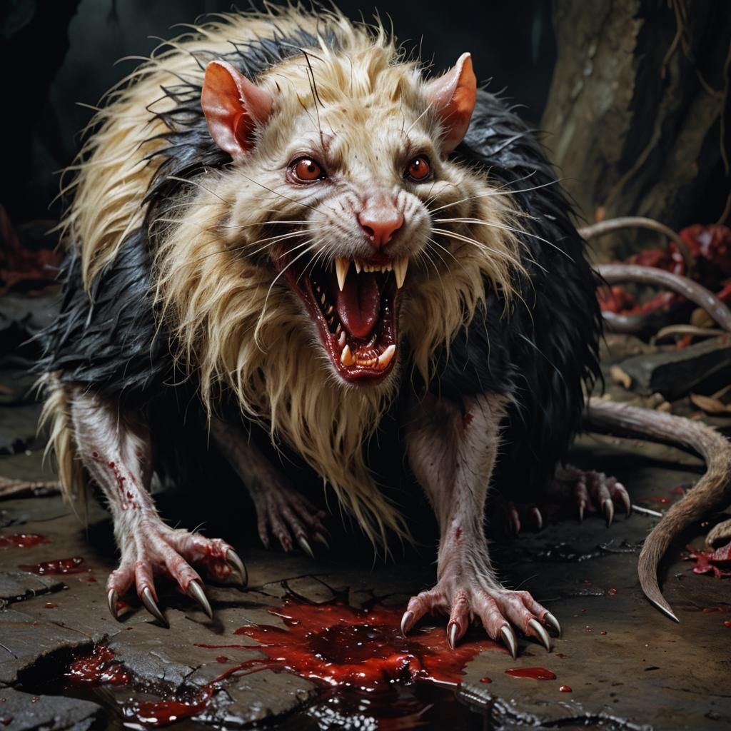 Hyperrealistic Vampire Were-Rat with Bloody Fur