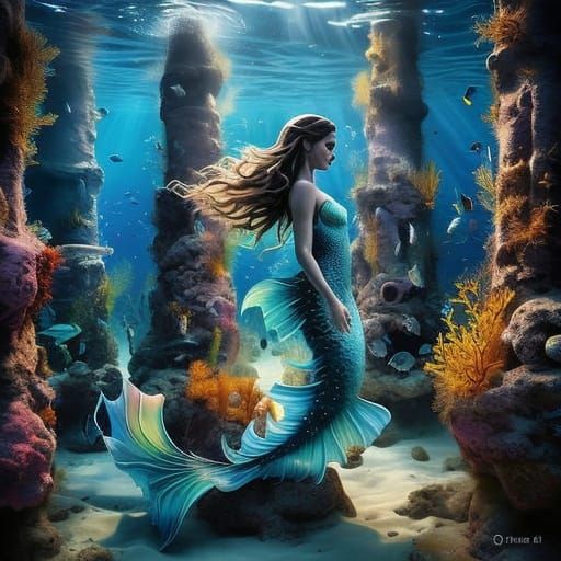 Bioluminescent Mermaids Dance Through Sunken Ruins