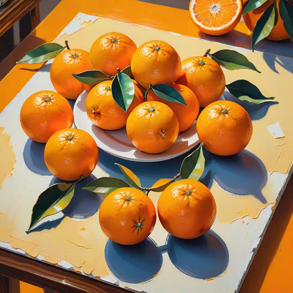 Vibrant Fauvist Acrylic Painting of Oranges