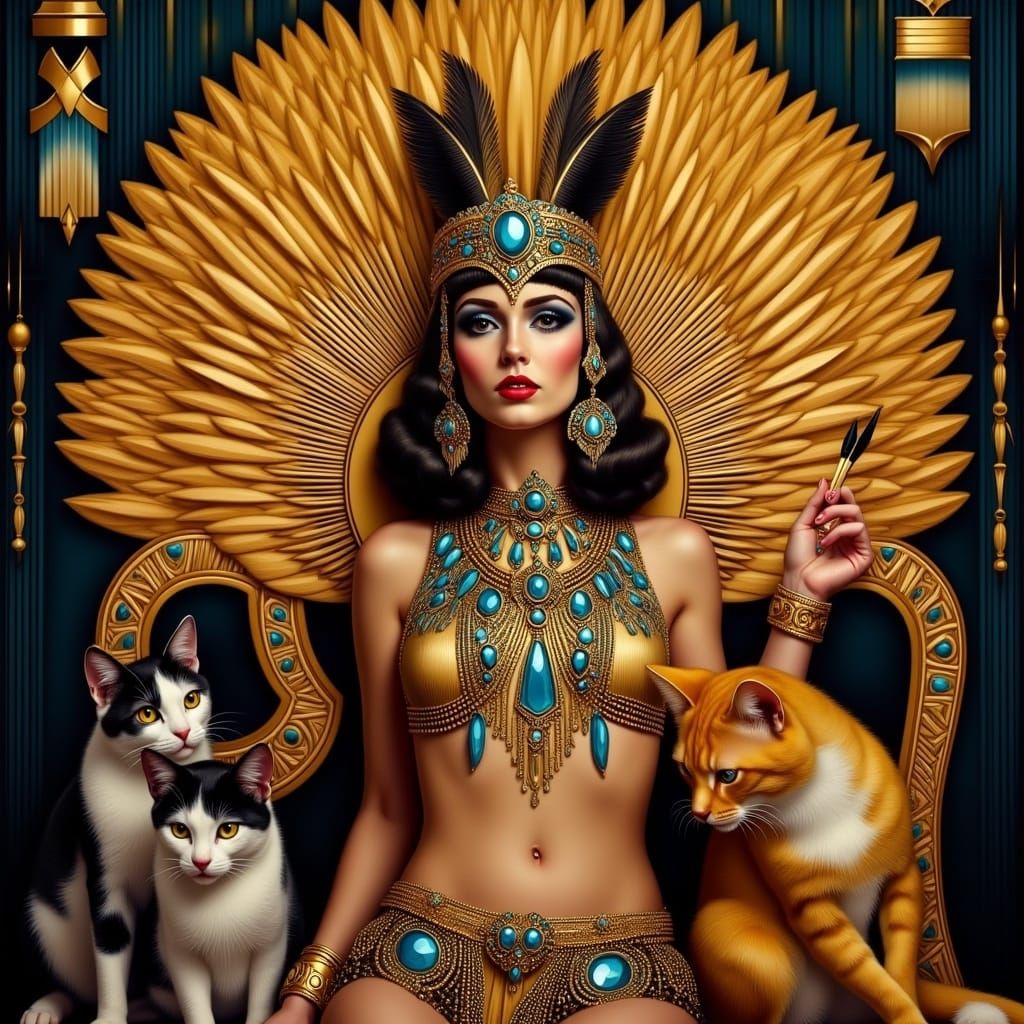 Egyptian Queen in Opulent Art Deco Setting