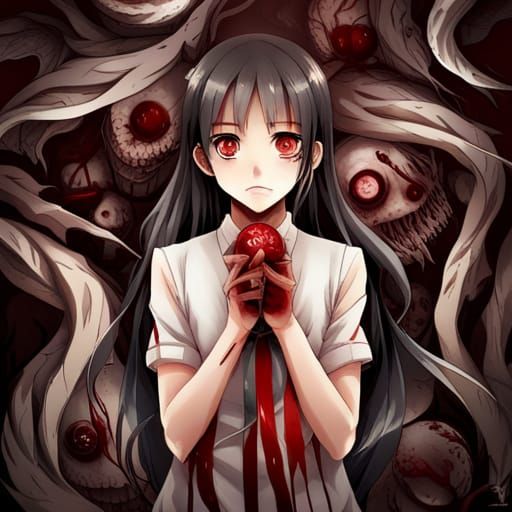 Scary Horror Girl in Yamishibai Anime Style