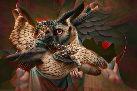 Owl in Flight: Renaissance-Style Digital Illustration