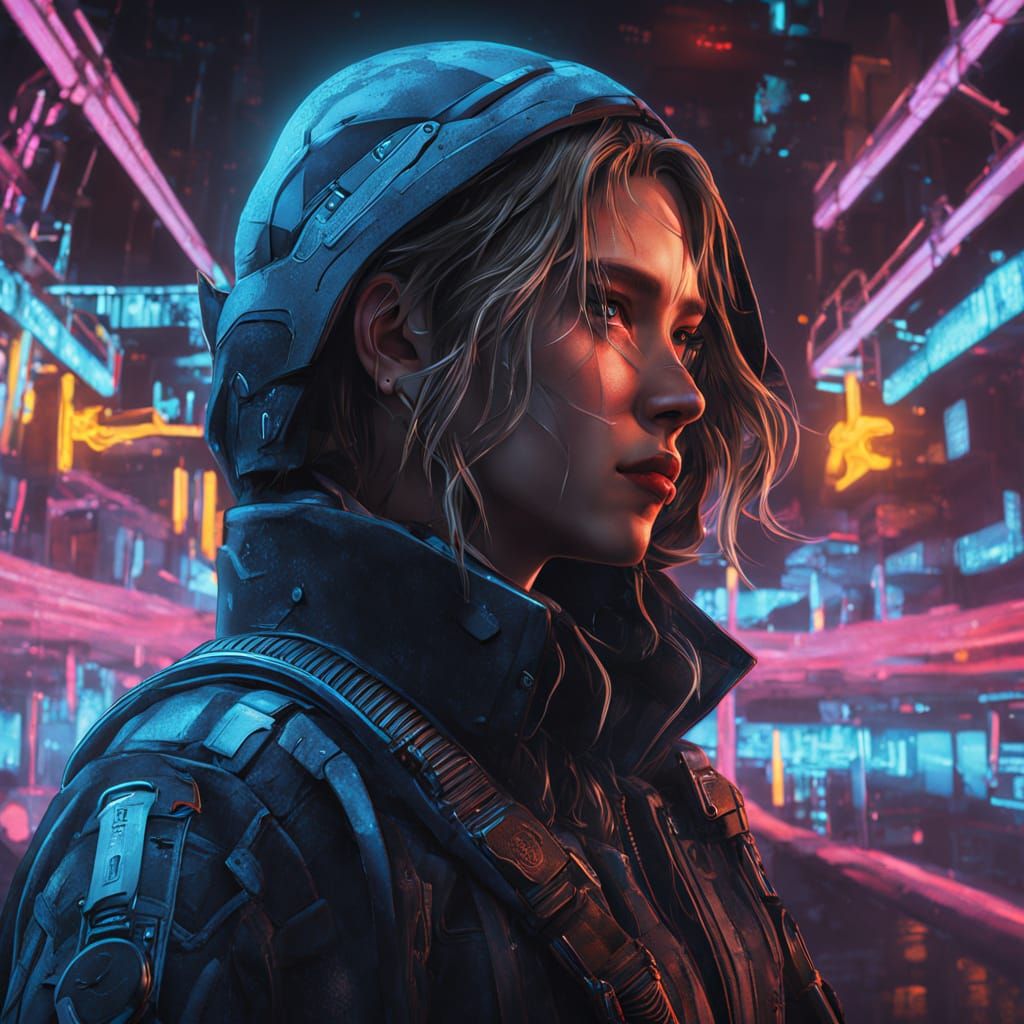 Cyberpunk Assassin in Neon-Lit Cafe: Anime Key Visual