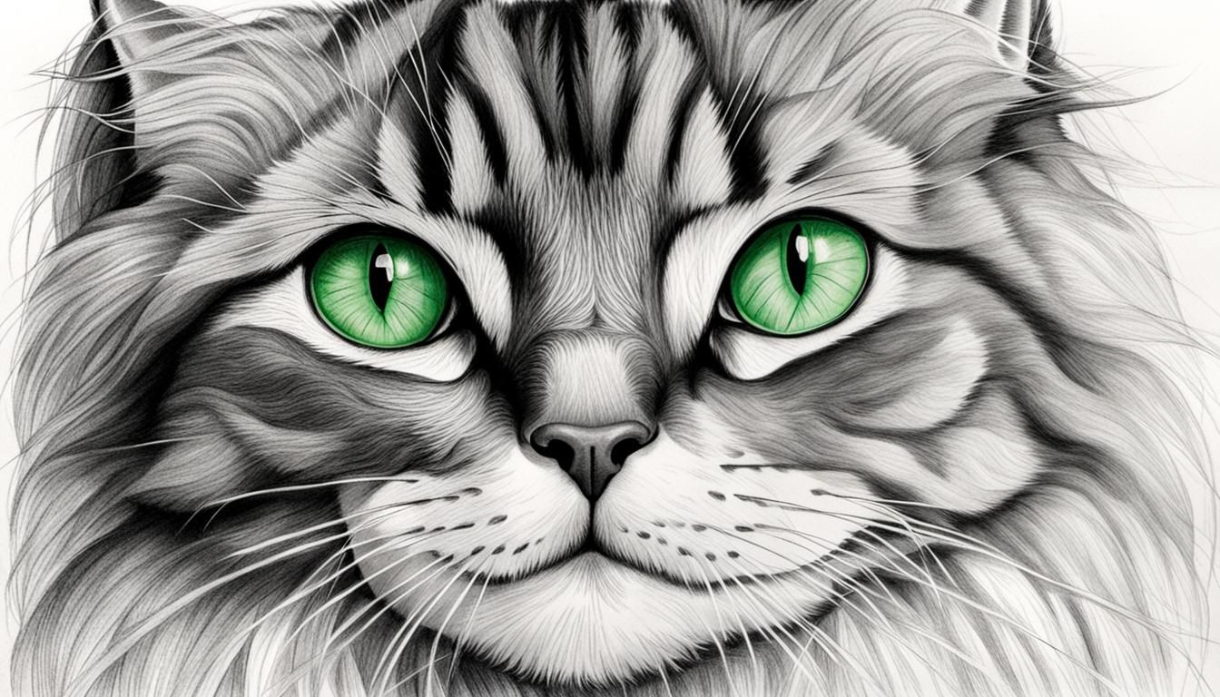 Pencil Drawing of an Adorable Long-Haired Cat