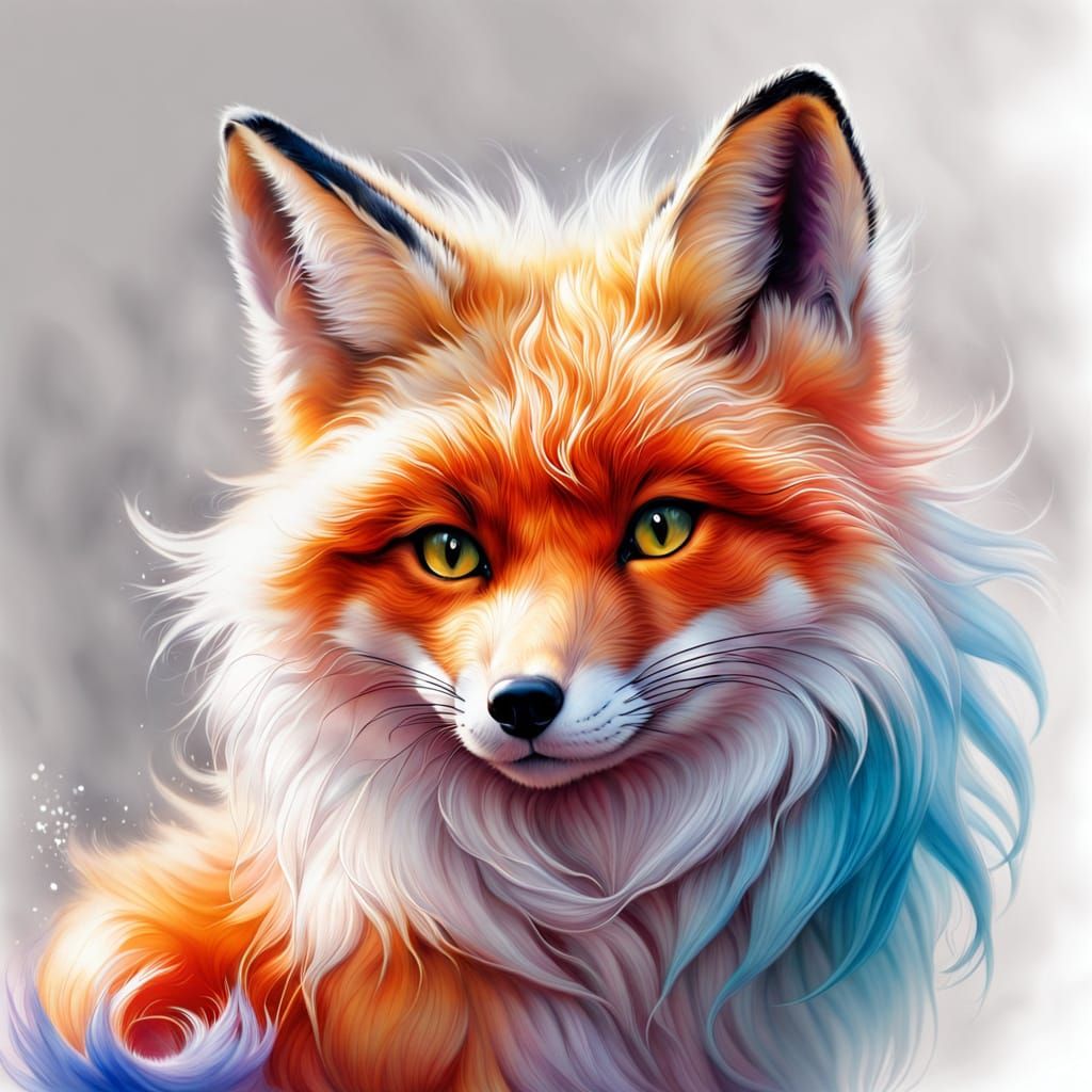 Colorful Transparent Fox in Airbrush Art Style