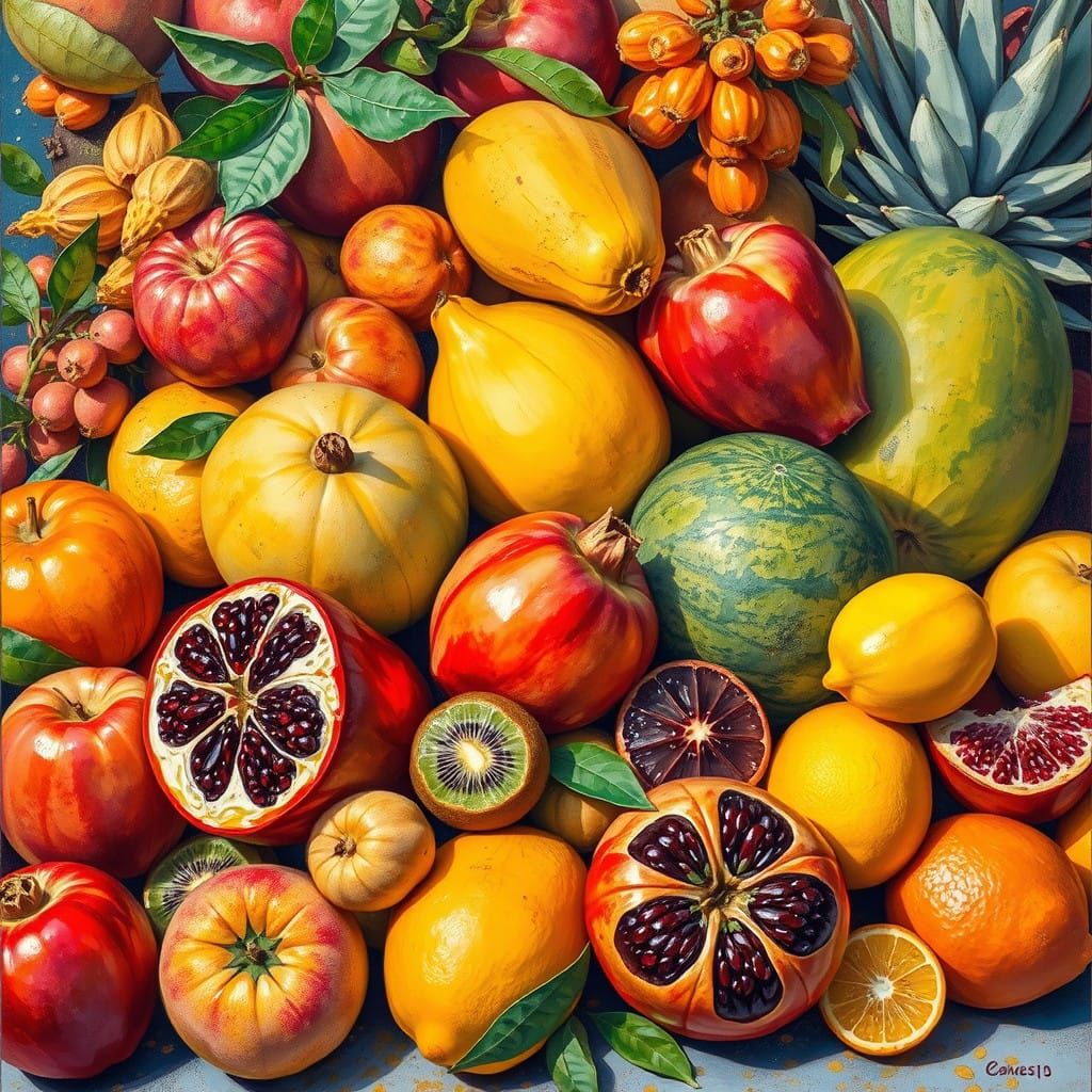 Lush Fruit Still Life in Vibrant Impasto Style