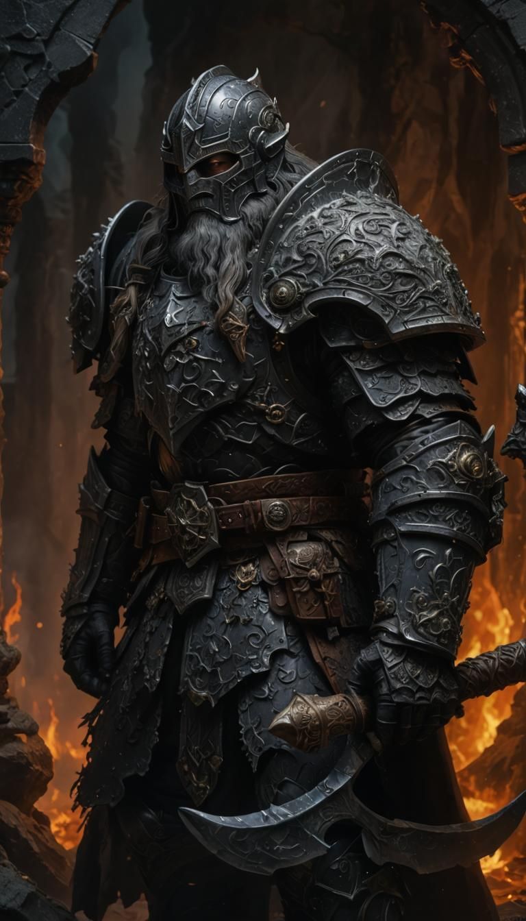 Black Knight Dwarf Warrior in Mountain Setting