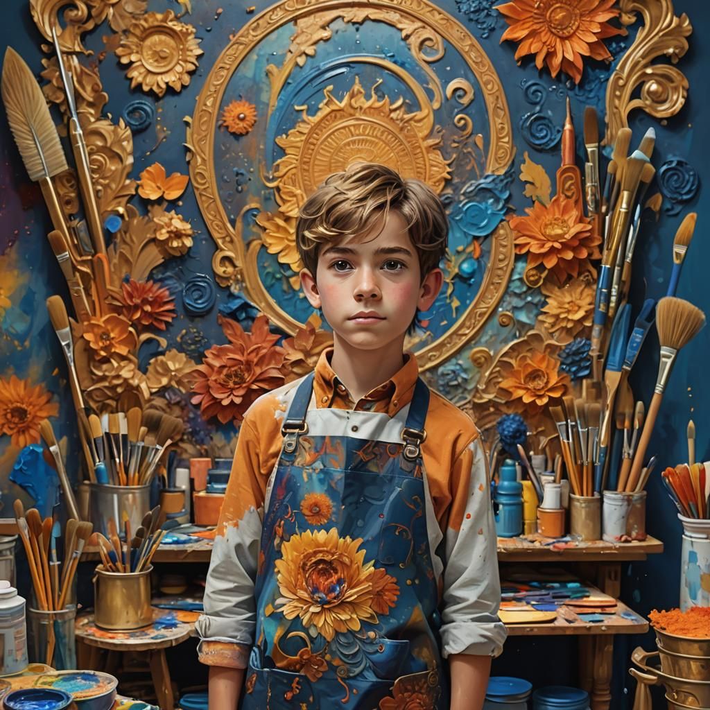 Boy Artist in Fantasy Art Nouveau Studio