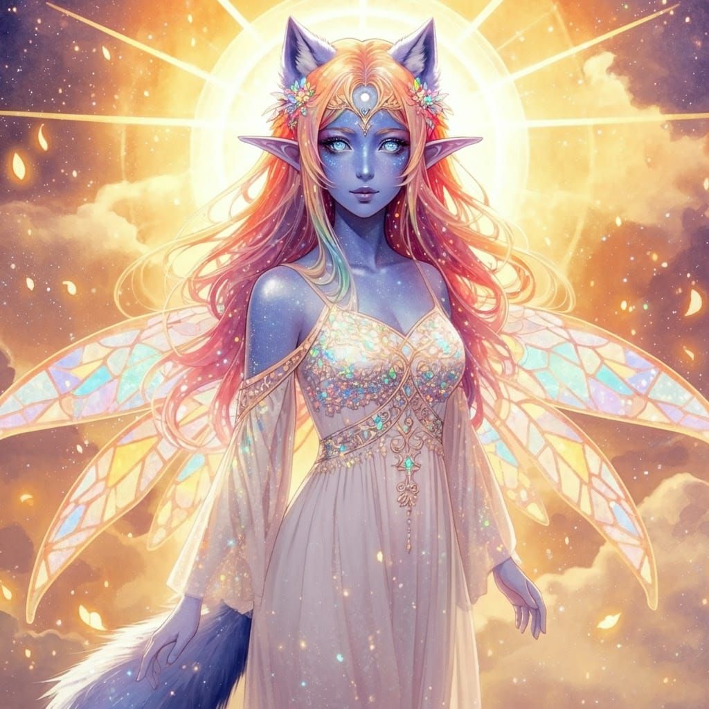 Hybrid female Angel-Fairy-Elf-wolf girl