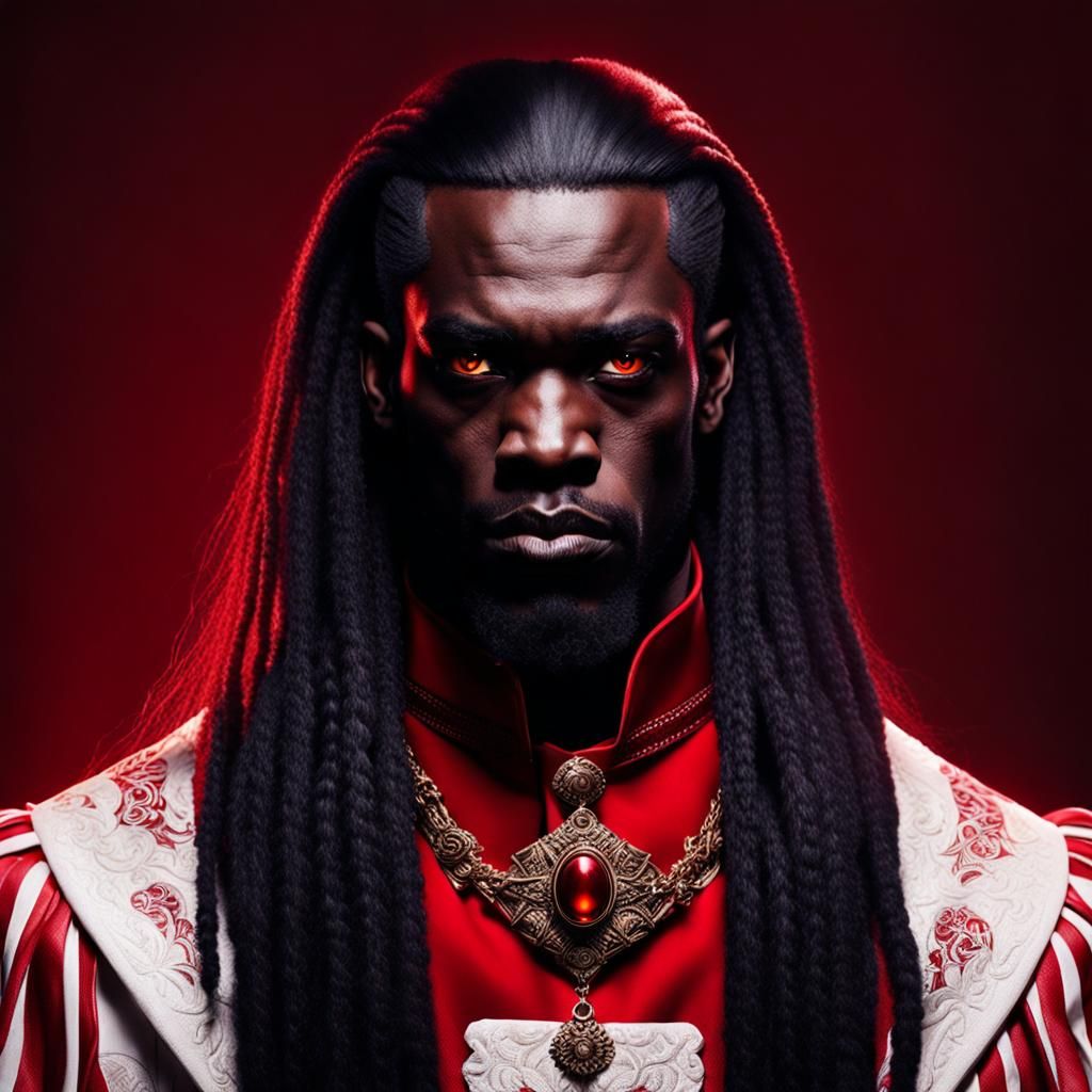 Gothic Aristocrat with Red Eyes and Dark Skin