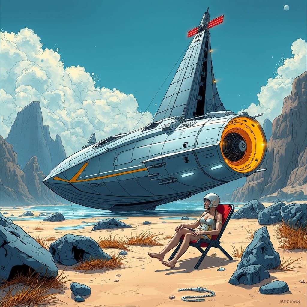 Majestic Spacecraft in Desert Landscape with Futuristic Astr...