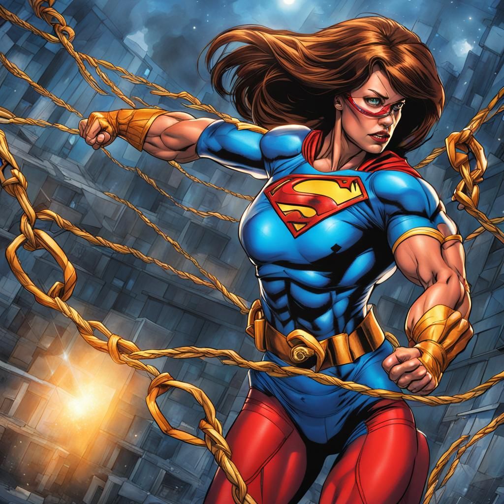 Muscular Superheroine Breaks Free