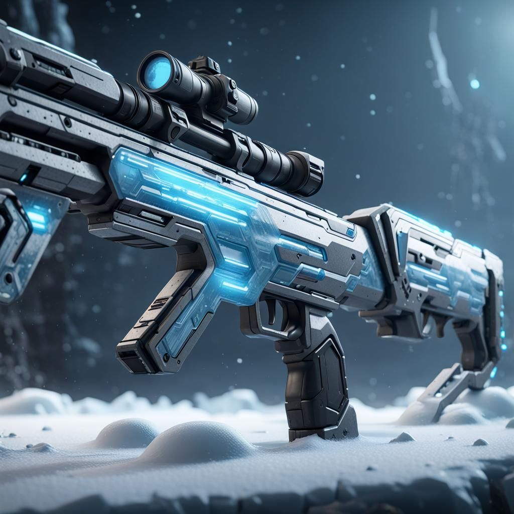 Futuristic Freeze Rifle in 3D Game Cinematic Style