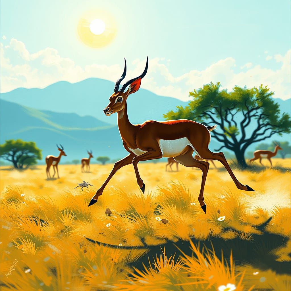 Impala Running Across Savannah in Vibrant Style
