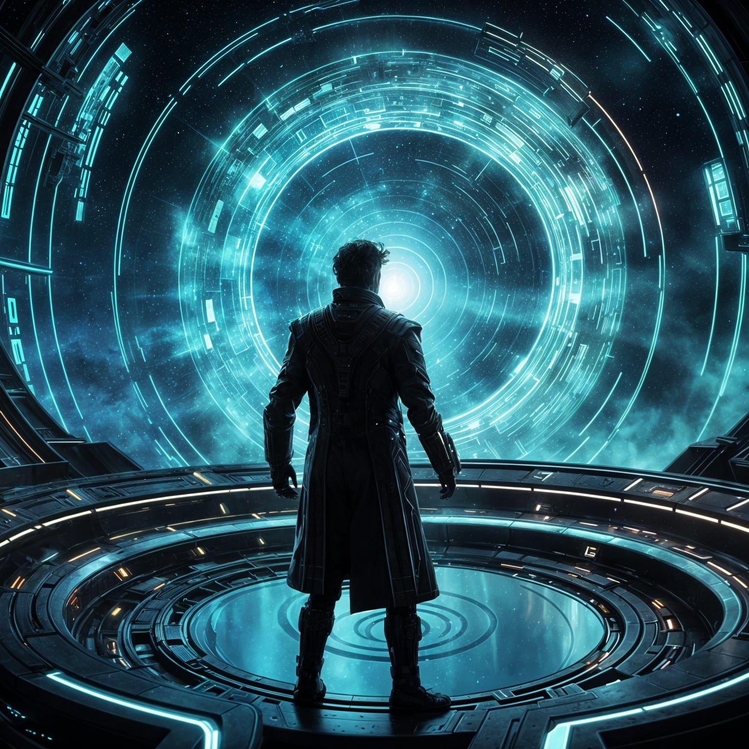 Futuristic Teleportation Station with Cosmic Energy