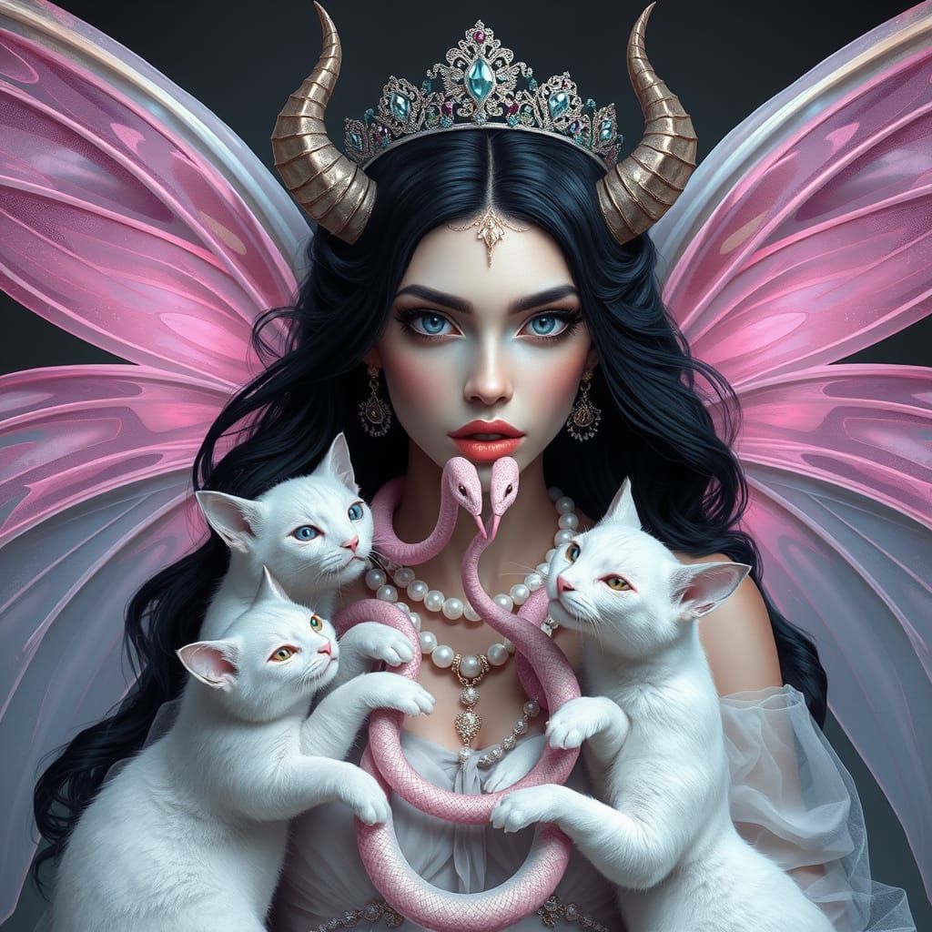 Regal Woman with Butterfly Wings and Snakes