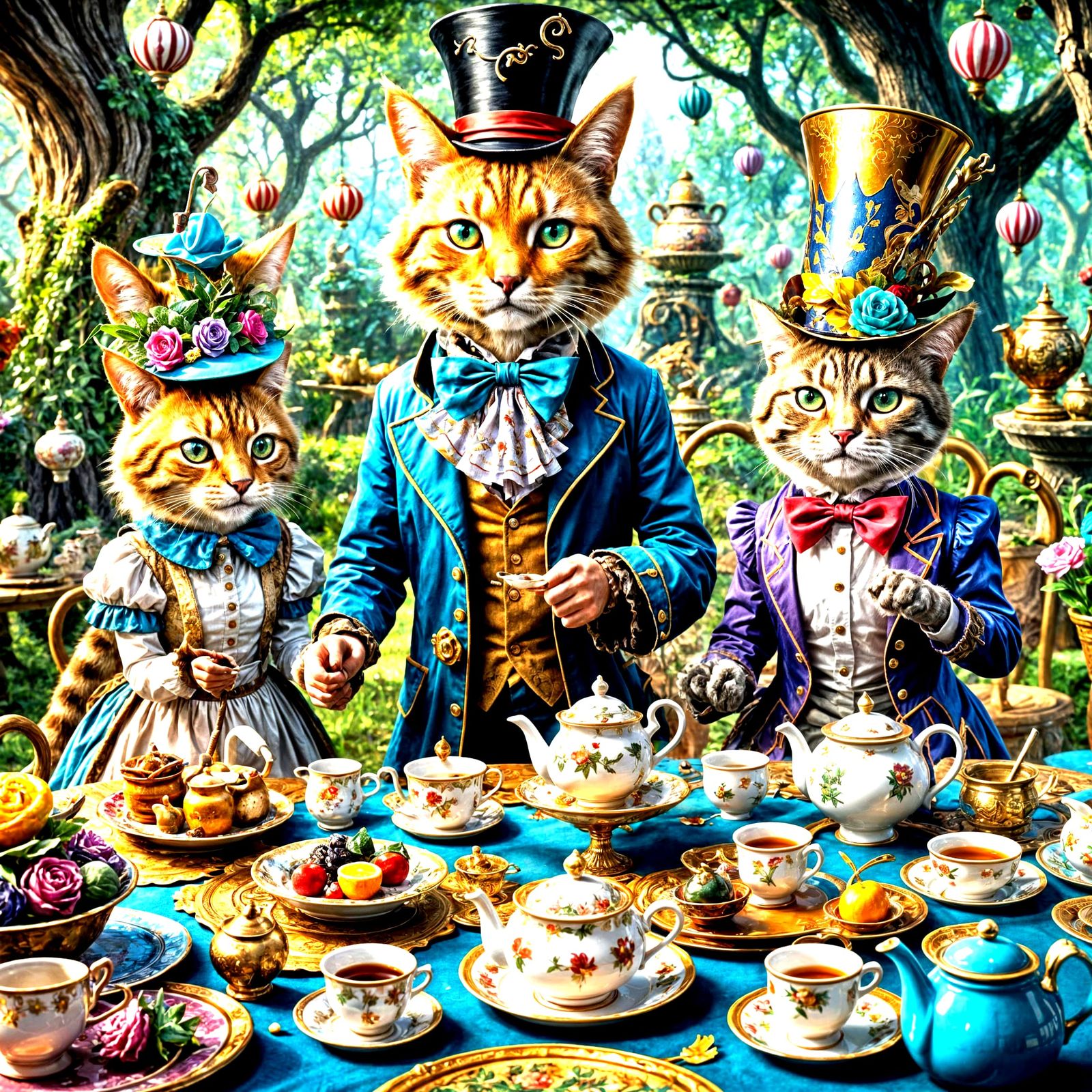 Cats' Tea Party in Wonderland: Fantasy Art