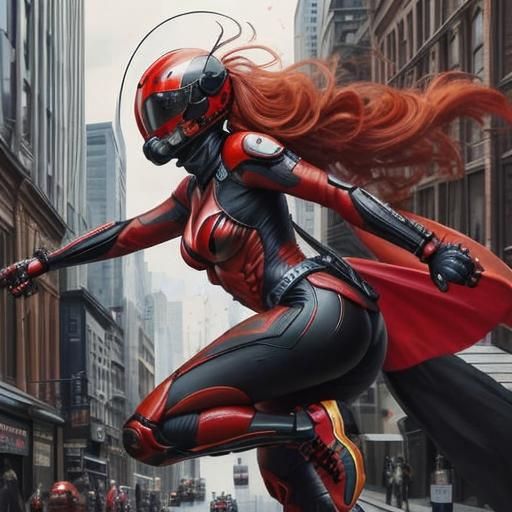 Lady bug superhero, chasing villains