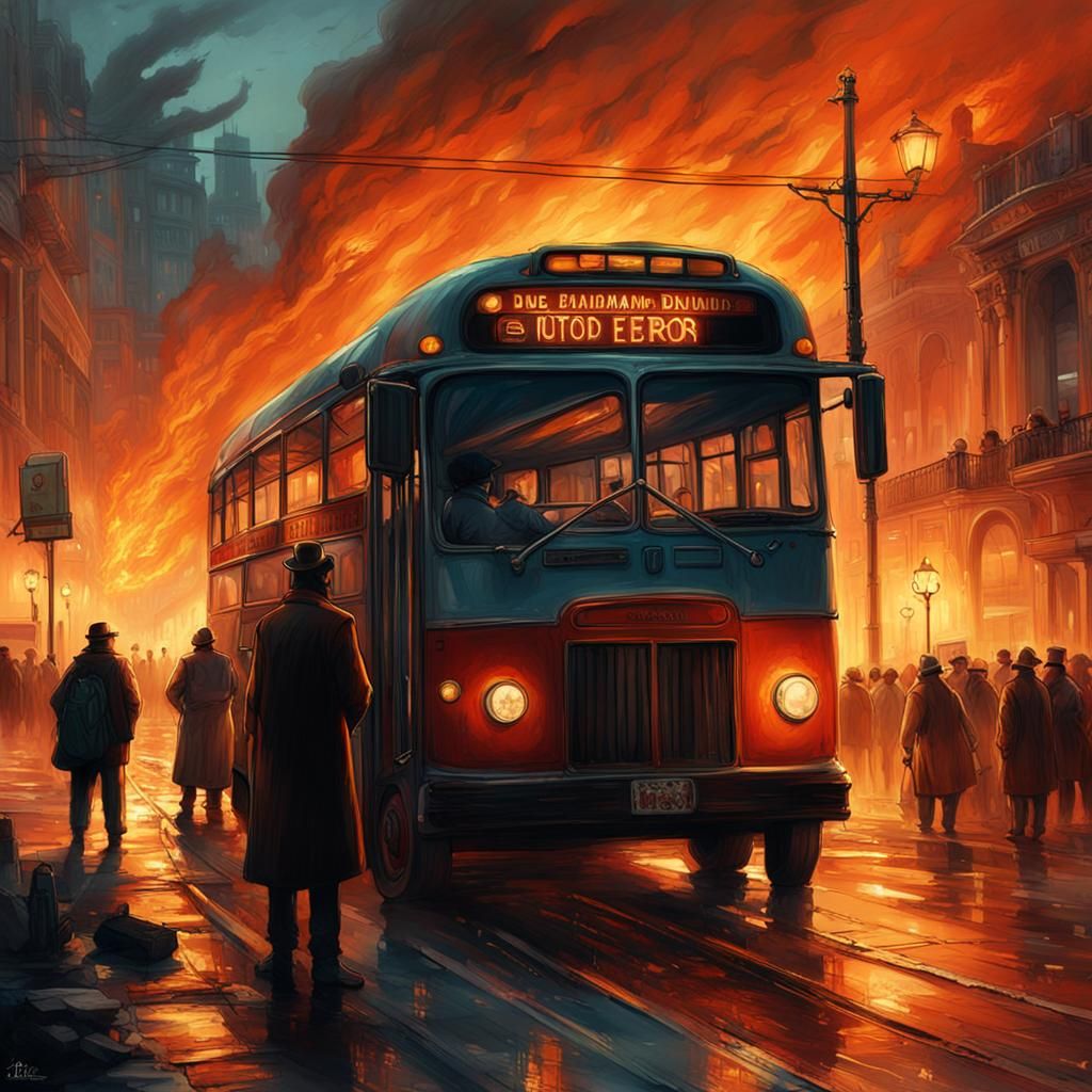 Burning Bus Stop: Detailed Matte Painting