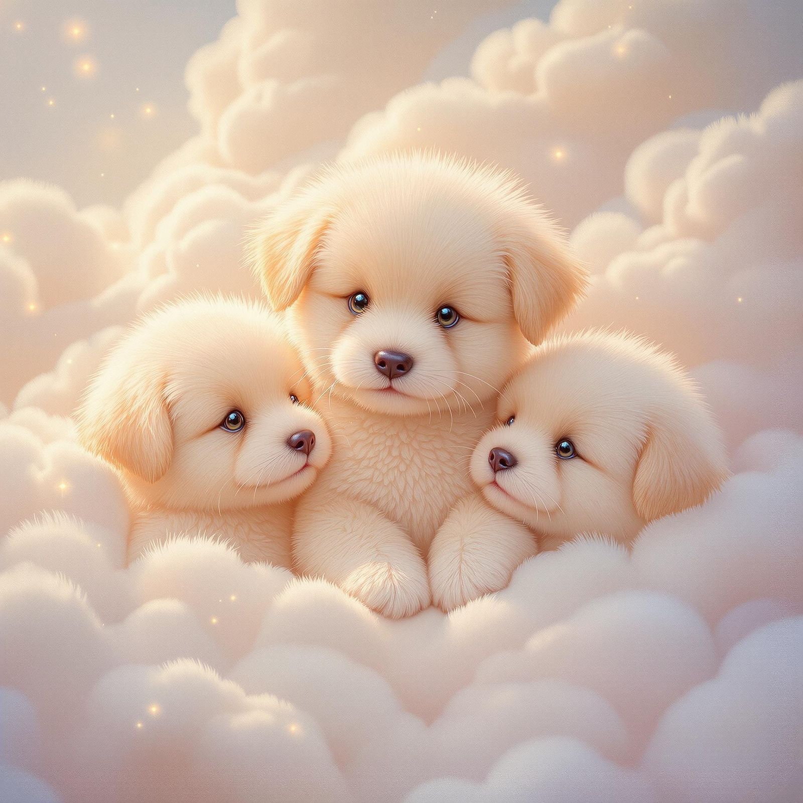 Whimsical Dream Puppies in Cloudy Skies