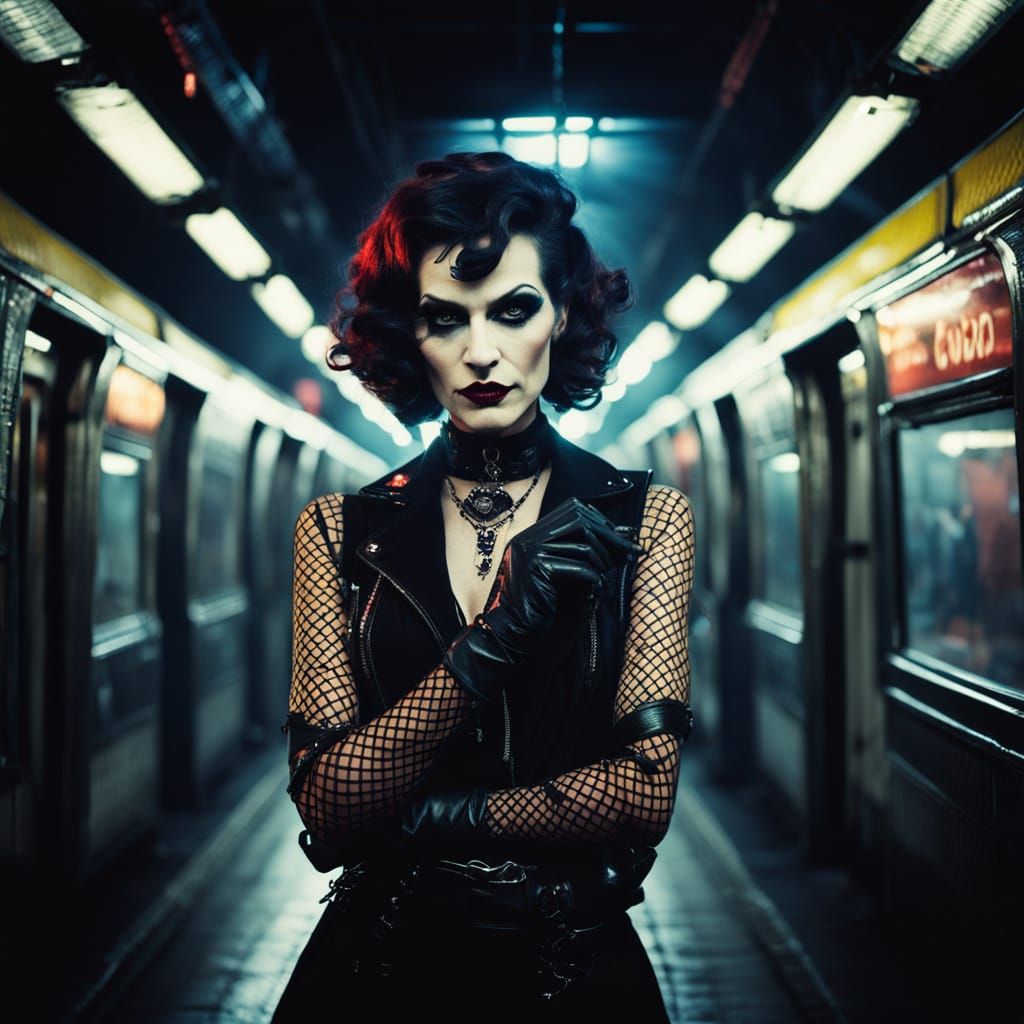 Gothic Fashion in Film Noir Subway Scene