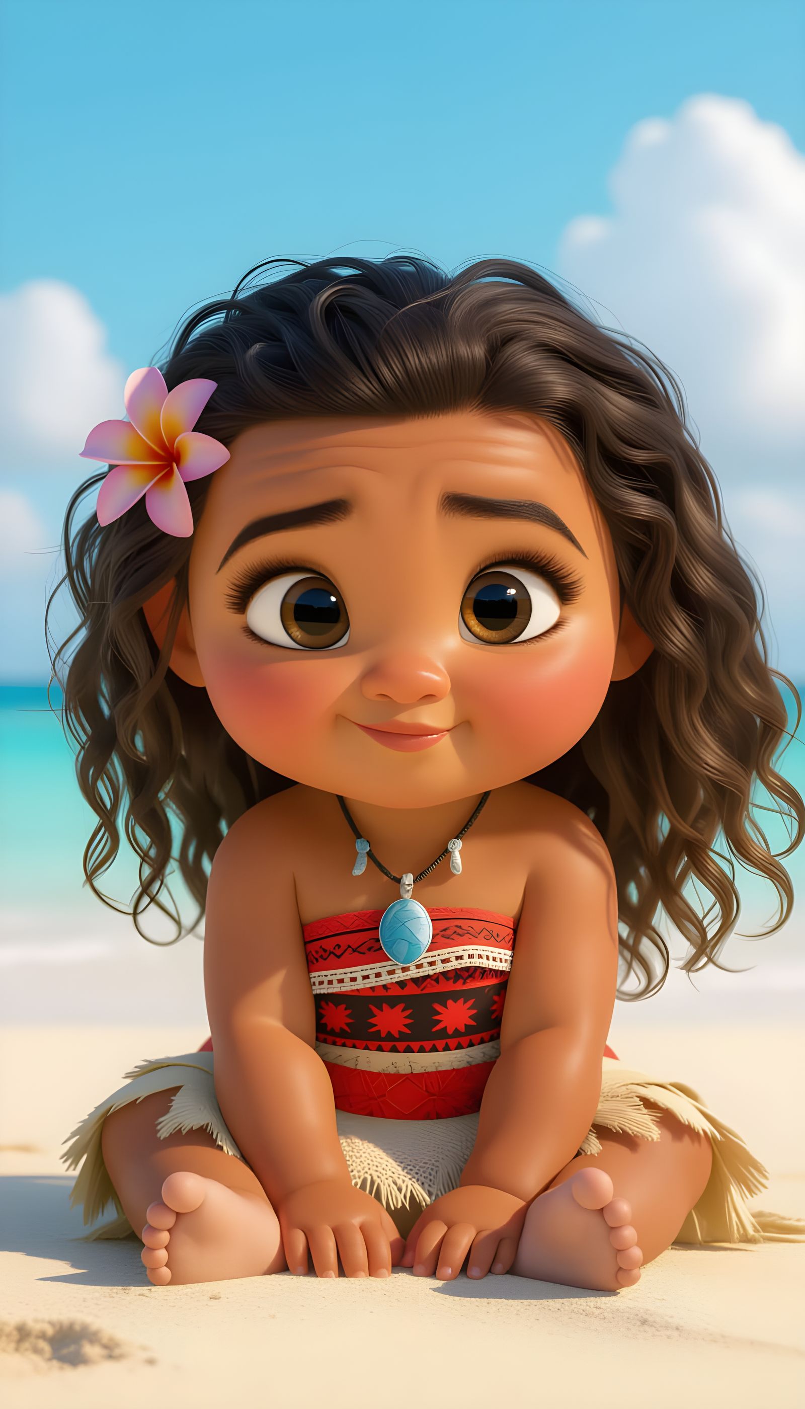 Hyper Realistic Baby Moana Portrait in Pixar Style