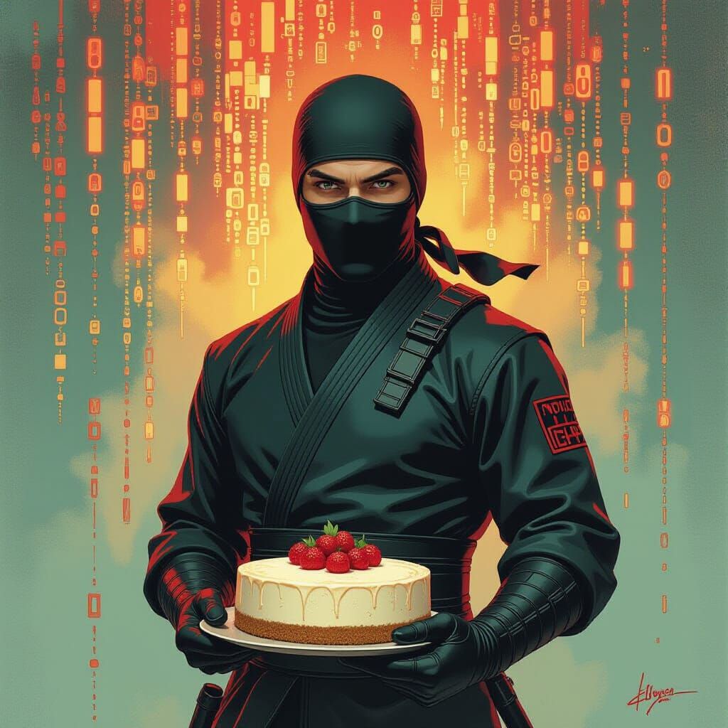 Ninja Pin-Up in Cyberpunk Matrix Style