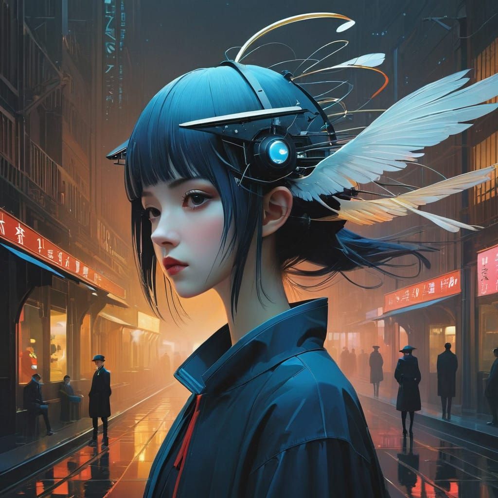 Cyberpunk Cityscape with Flying Deities in a Neon Dreamscape