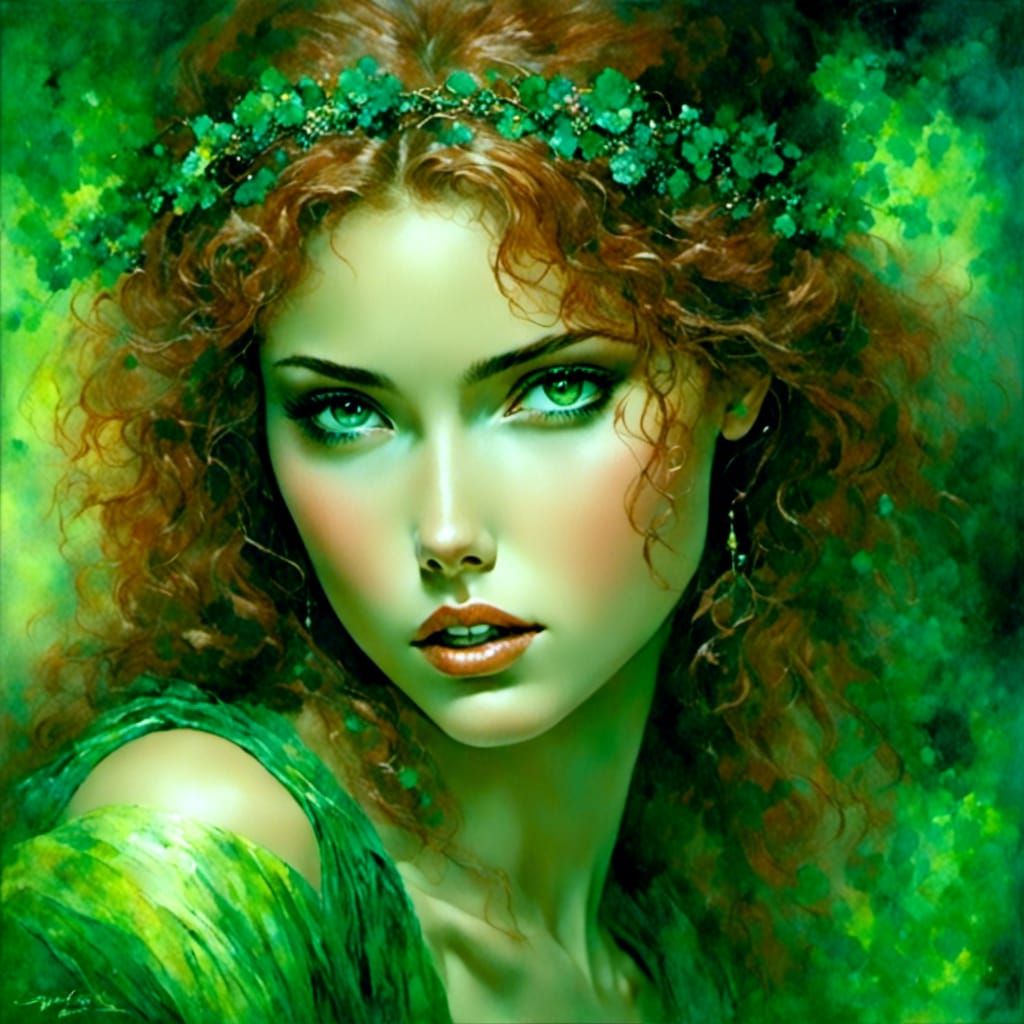 Beautiful Woman in Oil Painting Style of Royo
