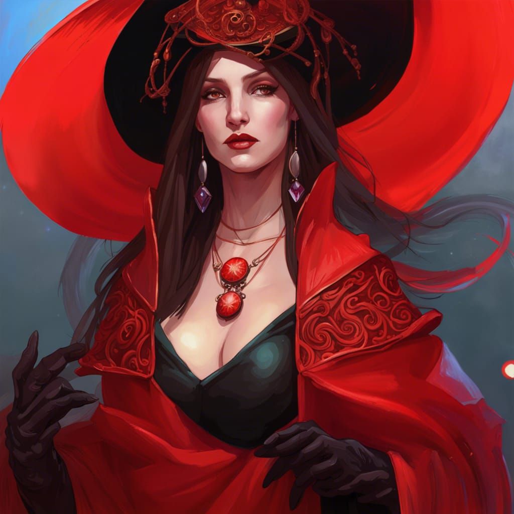 Red Sorceress Portrait with Ornate Details