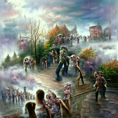 Ethereal Fantasy Zombies in Misty Landscape