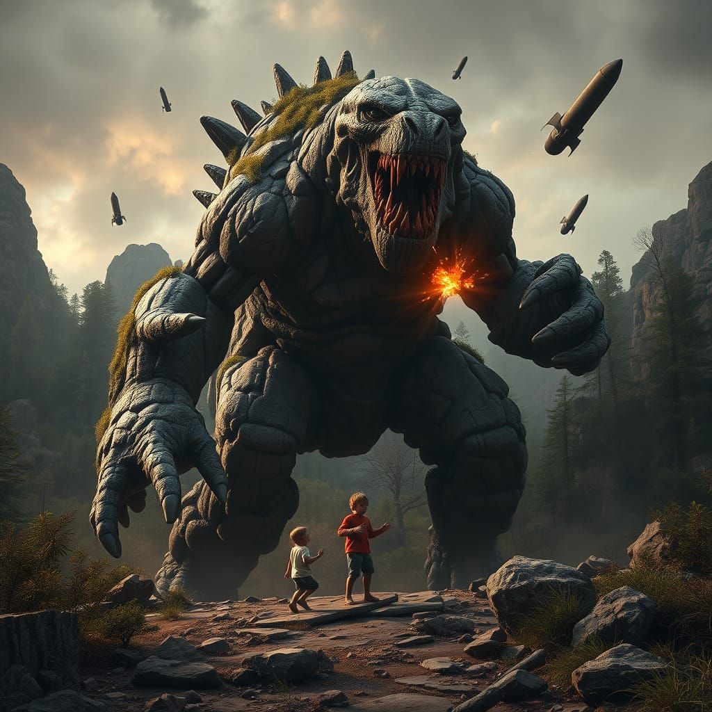 Heroic Earth Monster Shields Children From Bombs