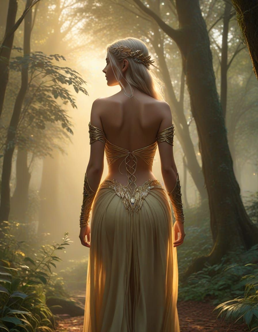 Ethereal Wild Elf Woman in Enchanted Forest: 3D Art