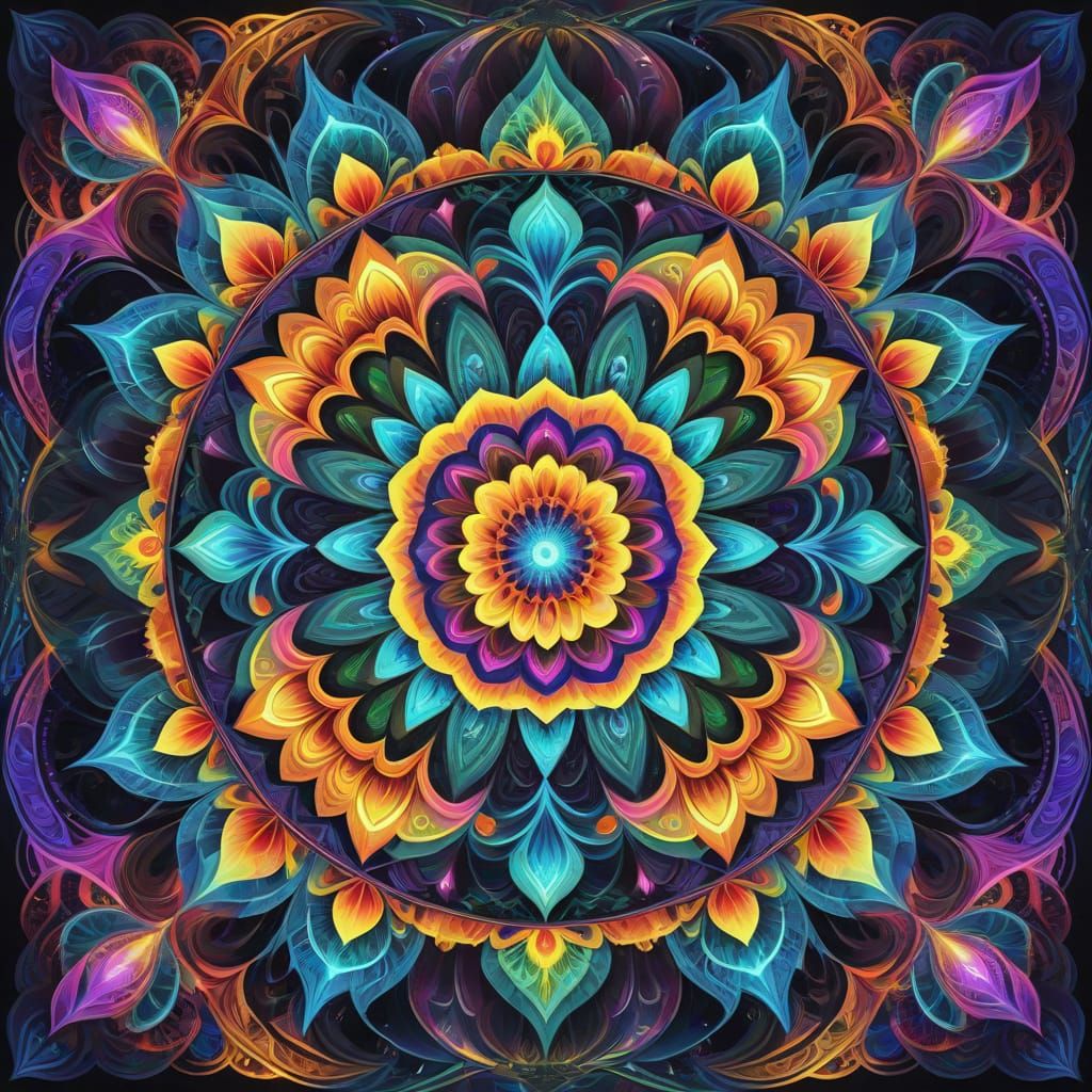 Vibrant Psychedelic Mandala With Cosmic Energy