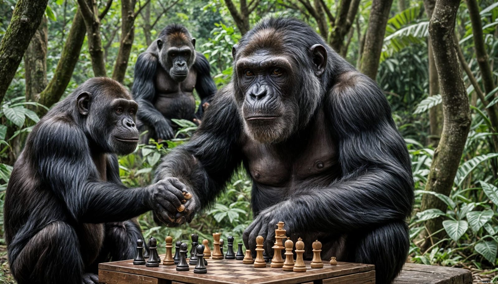 Chimpanzee vs Gorilla Chess Match in Park