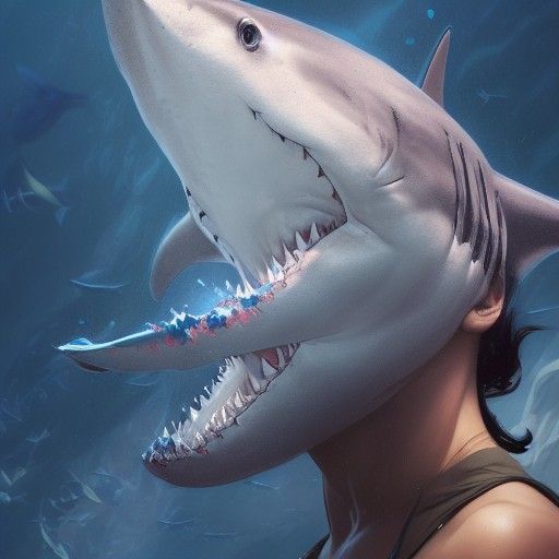 Shark Swarm Portrait in Hyperdetailed Style