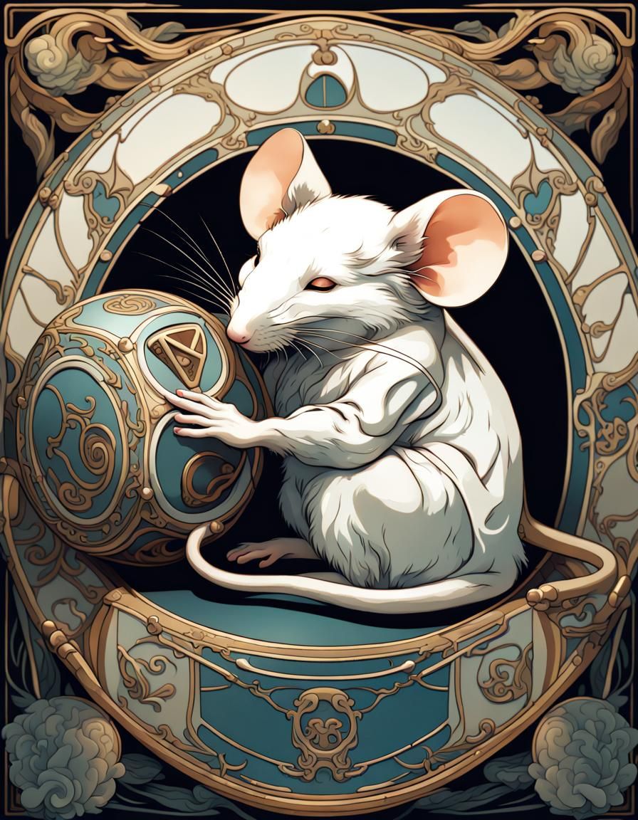 Sleeping Mouse with Dice in Art Nouveau Style