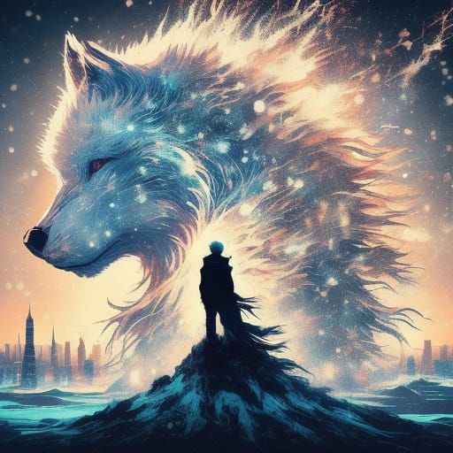 Whimsical Fantasy Night Scene with Giant Snowflake