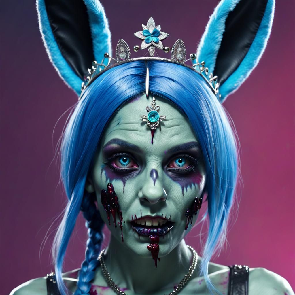Beautiful Zombie Woman with Bunny Ears in Digital Art