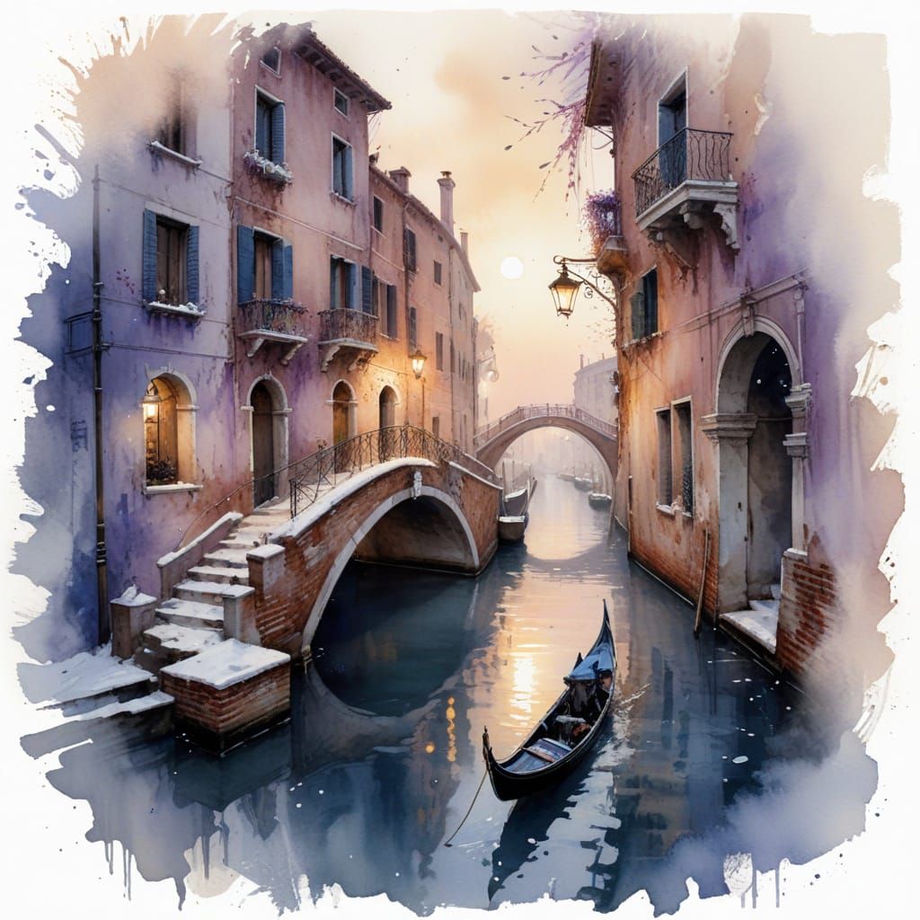 Venetian Canal in Winter: Watercolor Painting